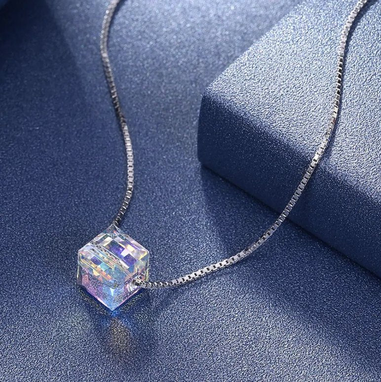 Crystals Aurora Borealis Cube Necklace - Carbone&