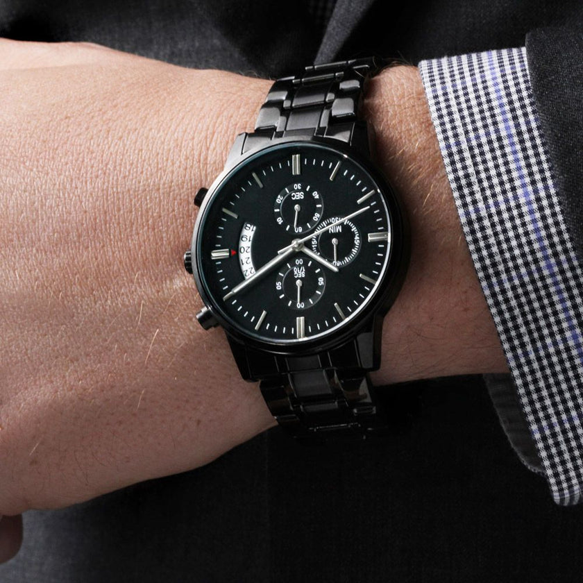 Custom Personalized Black Chronographic Watch - Carbone's Marketplace
