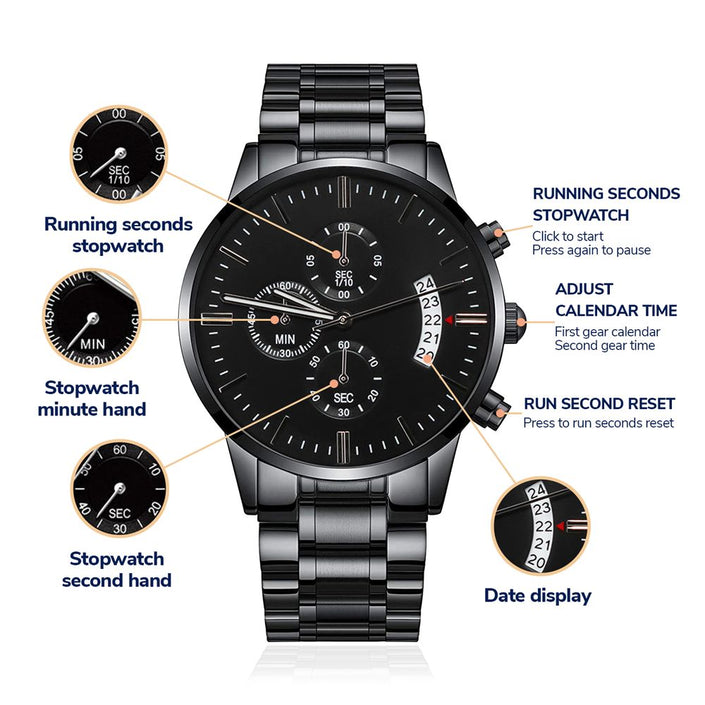 Custom Personalized Black Chronographic Watch - Carbone's Marketplace