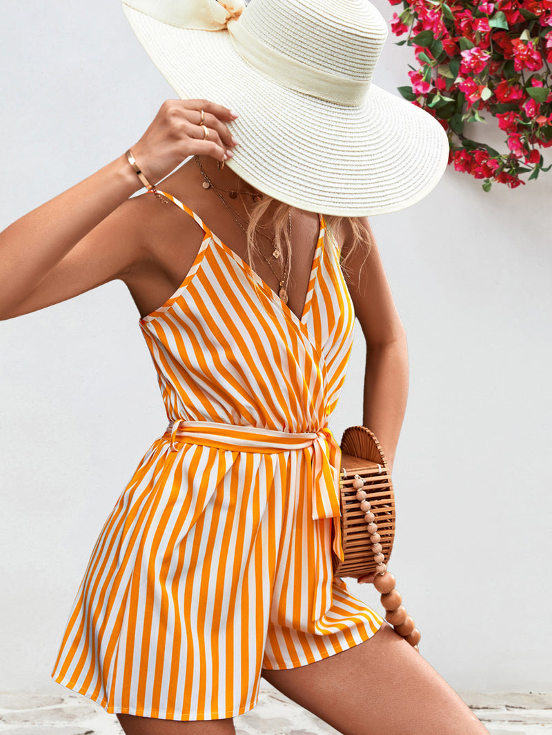 Striped Tie Waist Spaghetti Strap Romper | Trendy, Chic and Stylish | Summer Wear