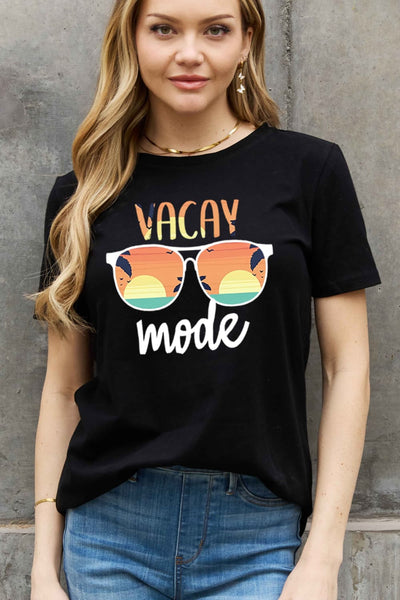 Simply Love Full Size VACAY MODE Graphic Cotton Tee- Front
