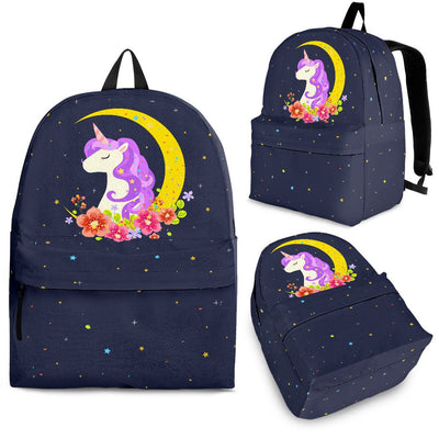 Dark Blue Starry Night Crescent Moon Unicorn Backpack - Carbone's Marketplace