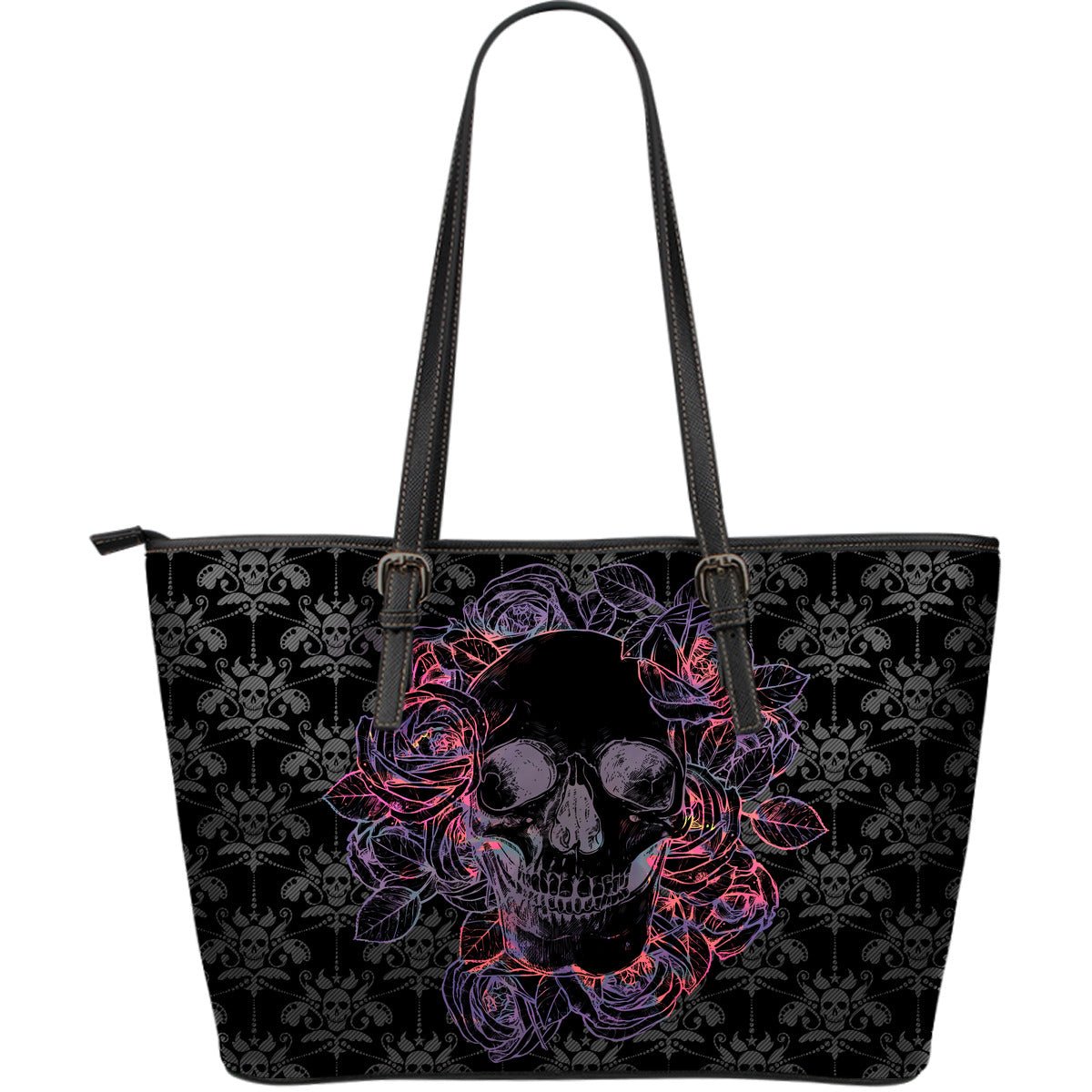 Dark Skull Large Leather Tote Bag - Carbone's Marketplace