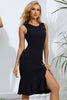 Decorative Button Split Ribbed Sleeveless Knit Dress - Carbone's Marketplace