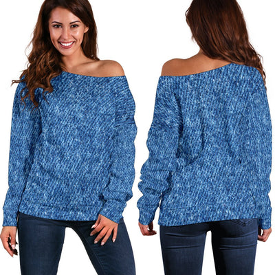 Denim Print Off Shoulder Sweater - Carbone's Marketplace