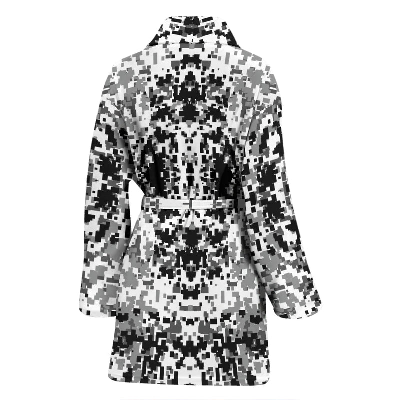 Digital Camouflage Black & White Womens Bath Robe - Carbone&