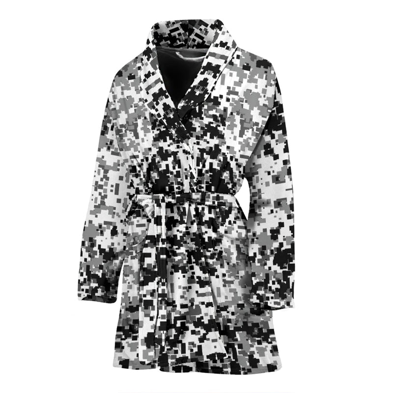 Digital Camouflage Black & White Womens Bath Robe - Carbone&