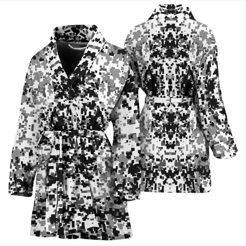 Digital Camouflage Black & White Womens Bath Robe - Carbone&