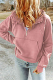 Double Take Half-Zip Thumbhole Sleeve Hoodie - Carbone's Marketplace