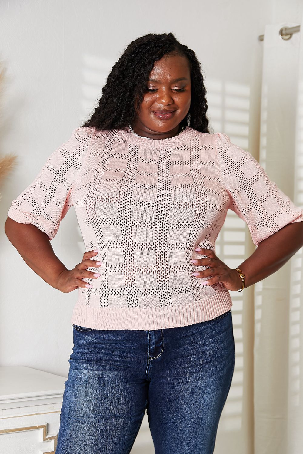 Double Take Ribbed Trim Round Neck Knit Top - Carbone's Marketplace