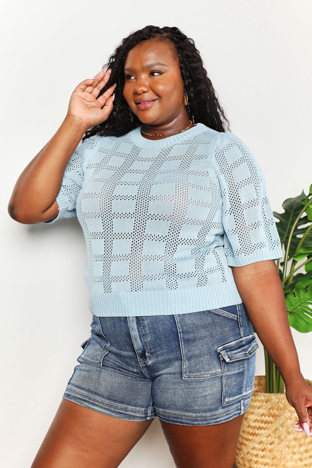 Double Take Ribbed Trim Round Neck Knit Top - Carbone's Marketplace