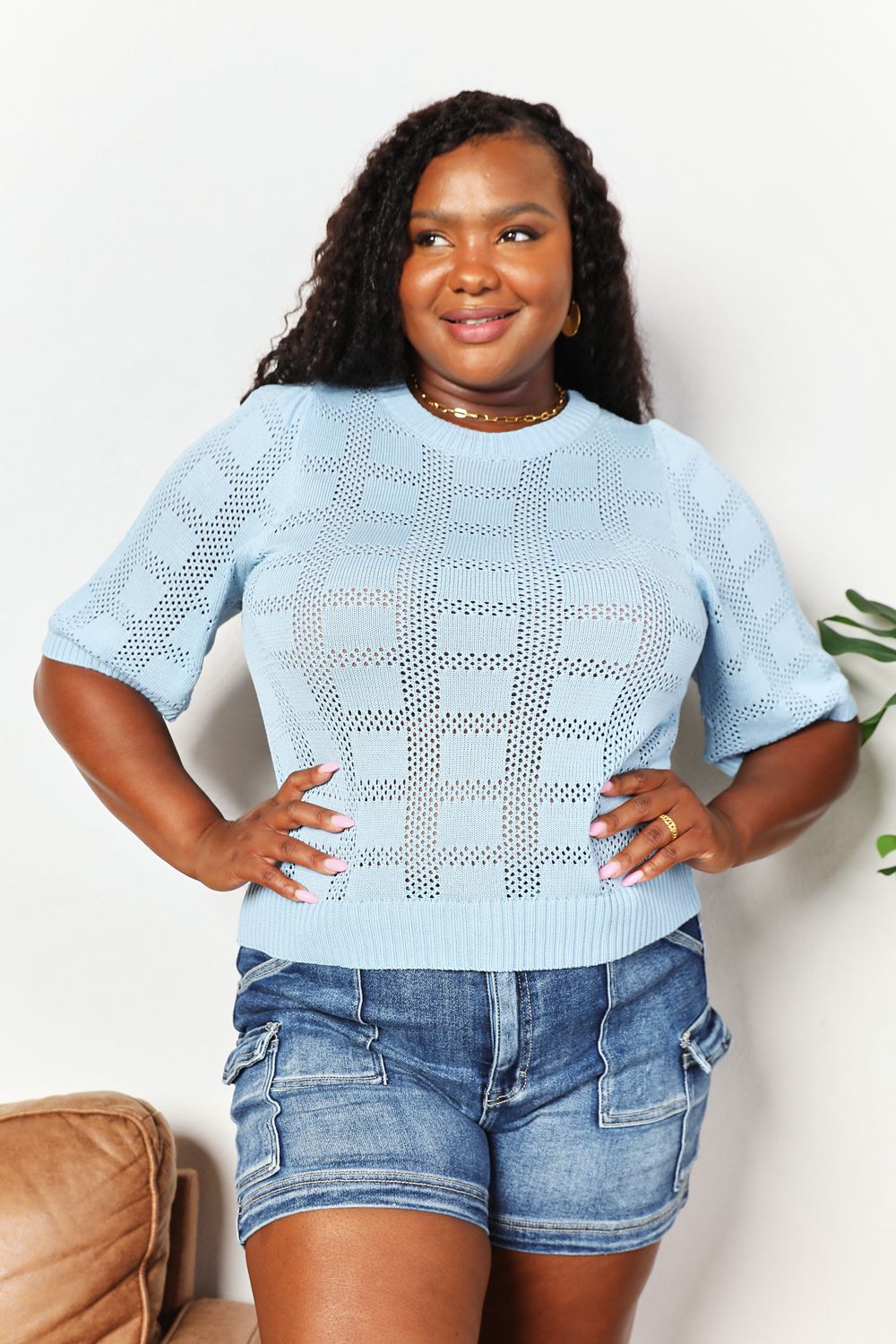 Double Take Ribbed Trim Round Neck Knit Top - Carbone's Marketplace