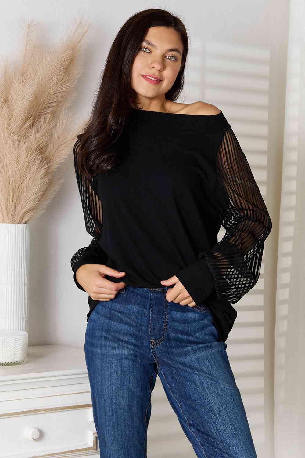 Double Take Round Neck Raglan Sleeve Blouse - Carbone's Marketplace