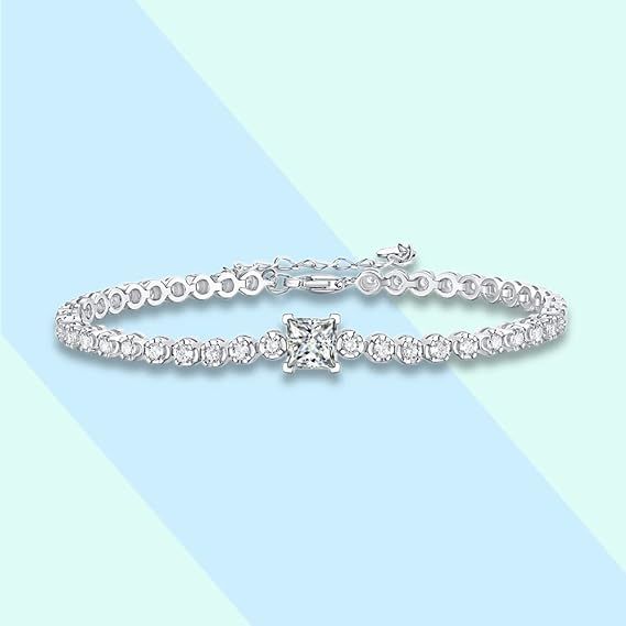 Moissanite Bracelet S925 Sterling Silver White Gold-Plated Tennis Bracelet - Carbone&