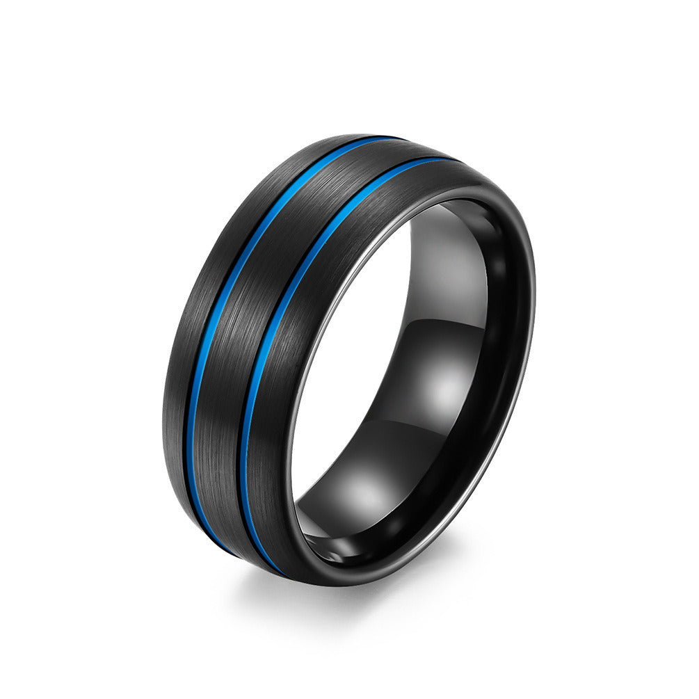 Tungsten Gold Ring Striped Tungsten Steel Brushed Jewelry