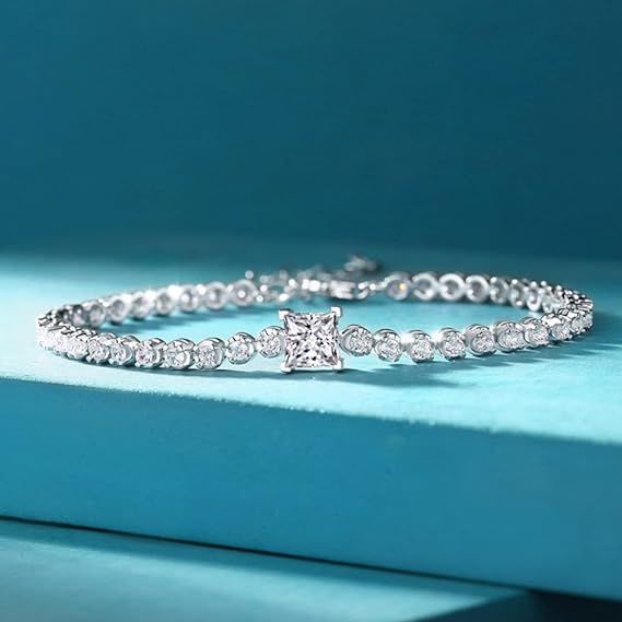 Moissanite Bracelet S925 Sterling Silver White Gold-Plated Tennis Bracelet - Carbone&