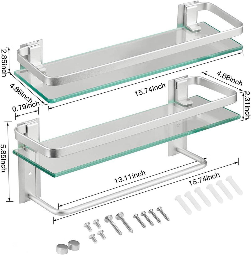 Wall Mounted Floating Glass Shelves 2 Tier with Towel Holder product description picture