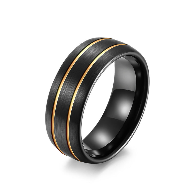 Tungsten Gold Ring Striped Tungsten Steel Brushed Jewelry