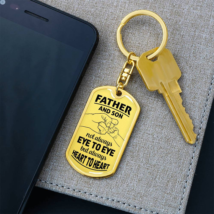 Father and Son Not Always Eye to Eye but Always Heart to Heart -Dog Tag - Carbone's Marketplace