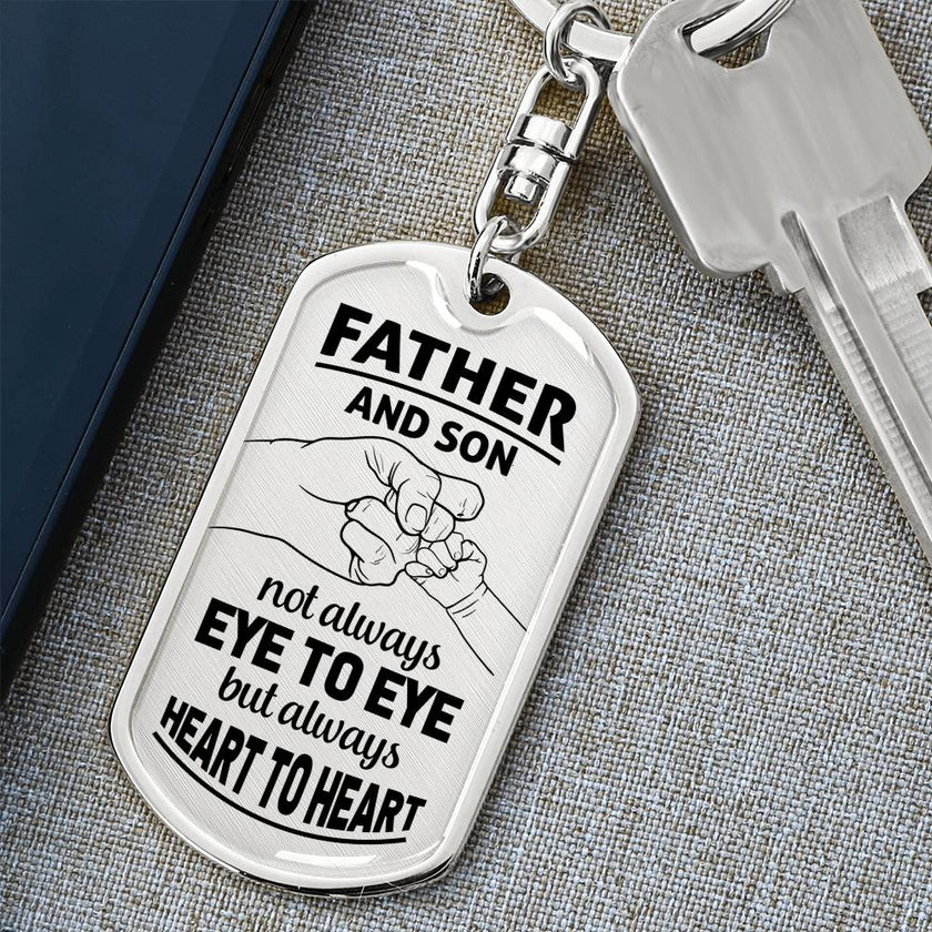 Father and Son Not Always Eye to Eye but Always Heart to Heart -Dog Tag - Carbone's Marketplace
