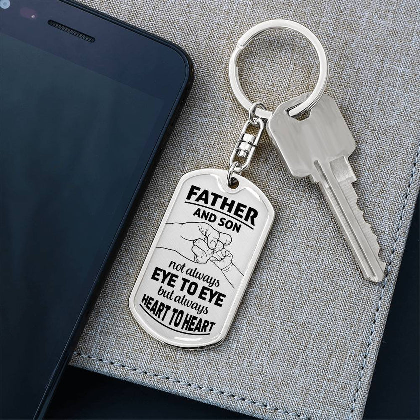 Father and Son Not Always Eye to Eye but Always Heart to Heart -Dog Tag - Carbone's Marketplace