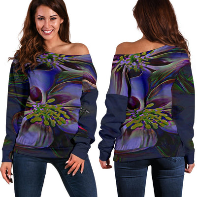 Floral Embosses: Double Columbine 01-02 Off Shoulder Sweater - Carbone's Marketplace