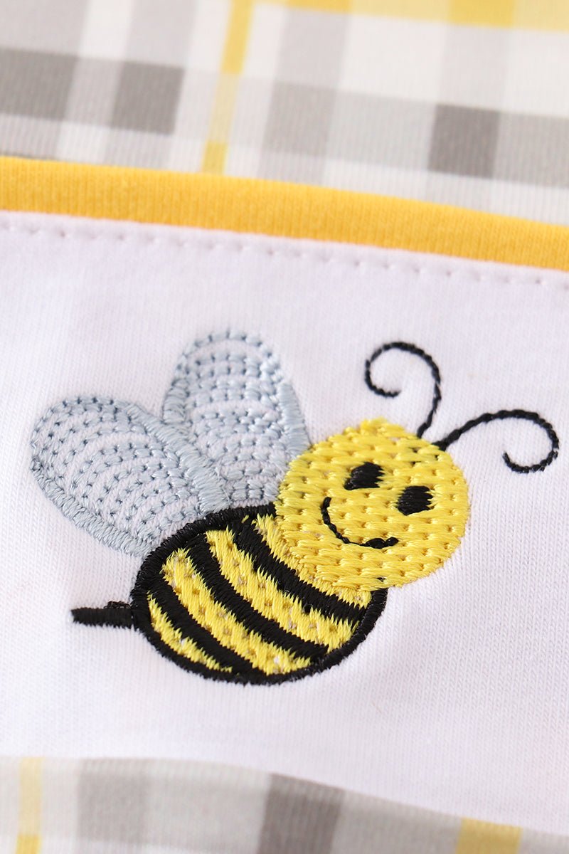 Floral print bee embroidery plaid boy jonjon - Carbone&