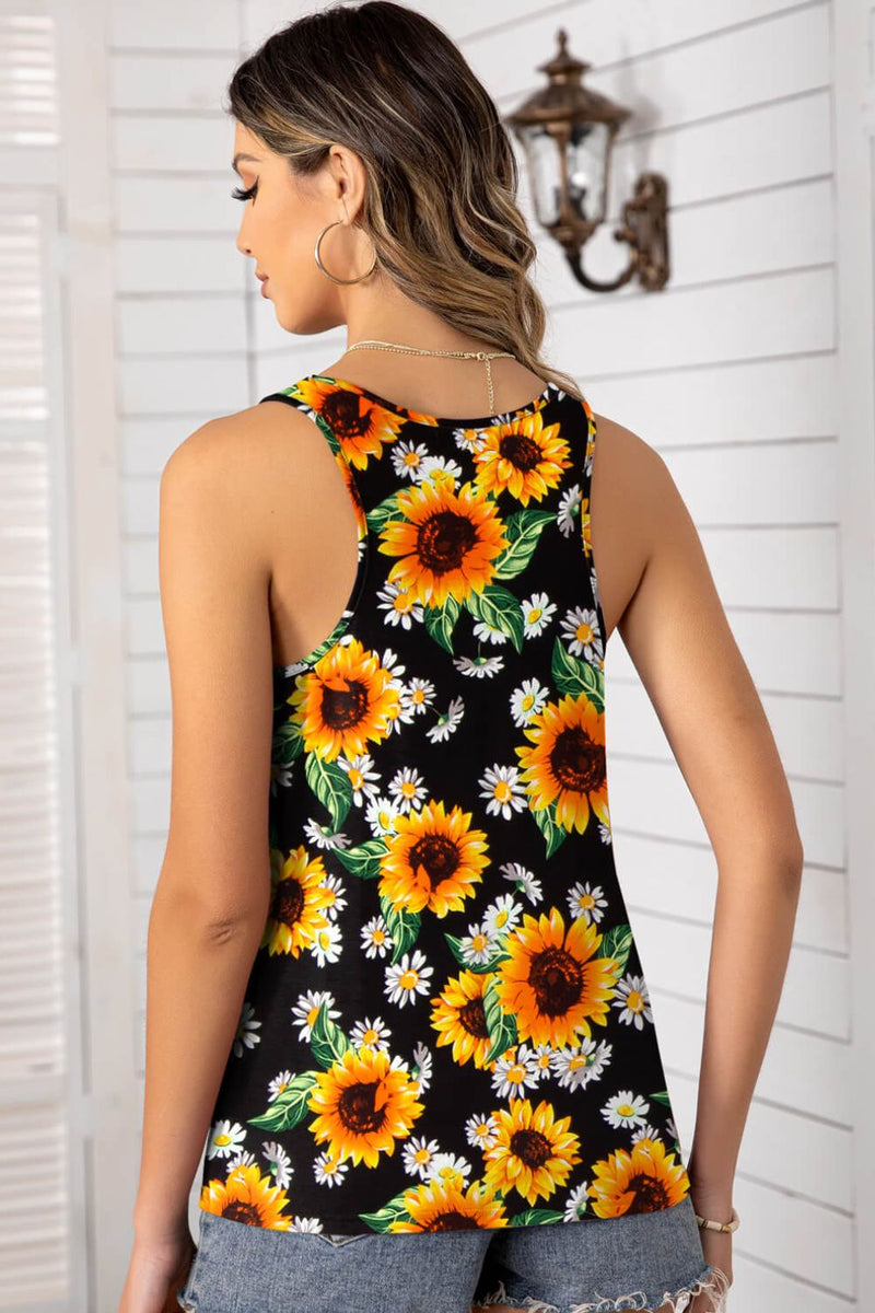 Floral Scoop Neck Tank Top - Carbone&