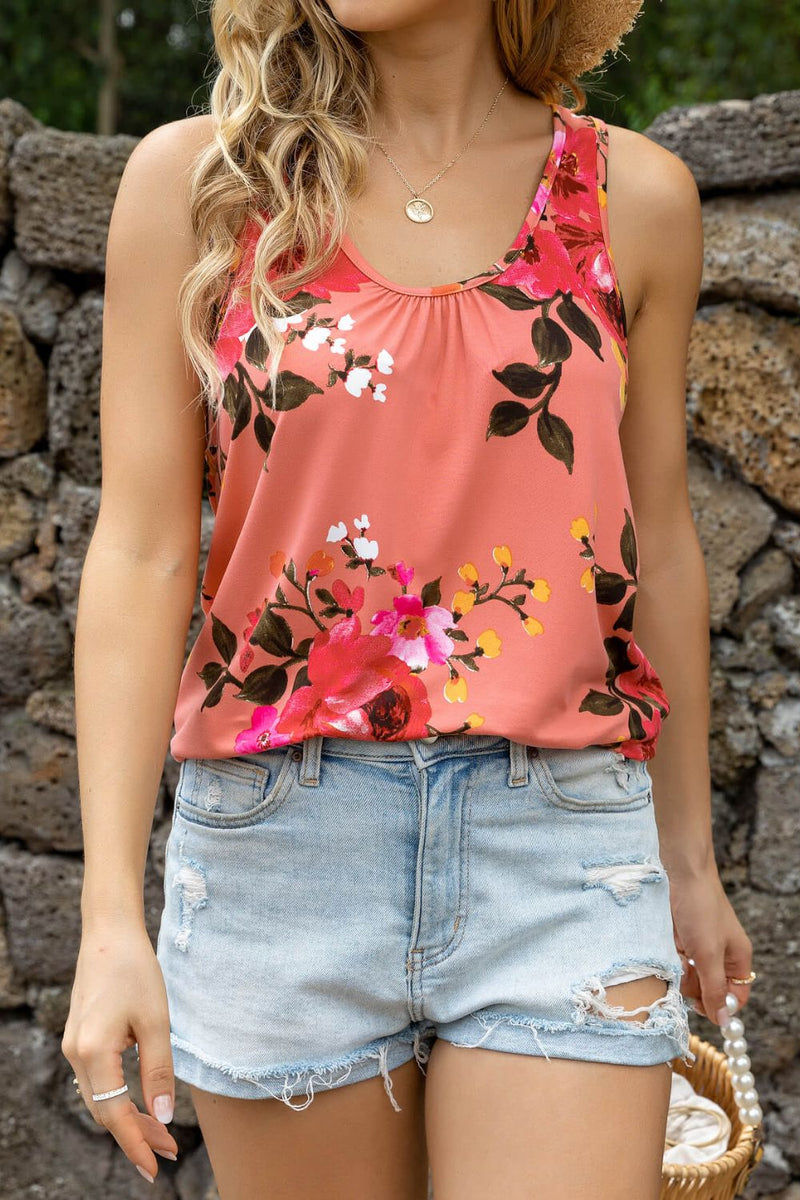 Floral Scoop Neck Tank Top - Carbone&