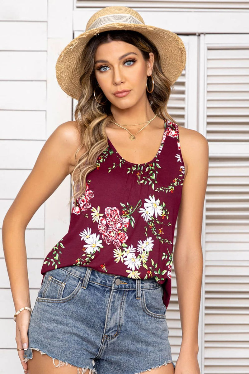 Floral Scoop Neck Tank Top - Carbone&