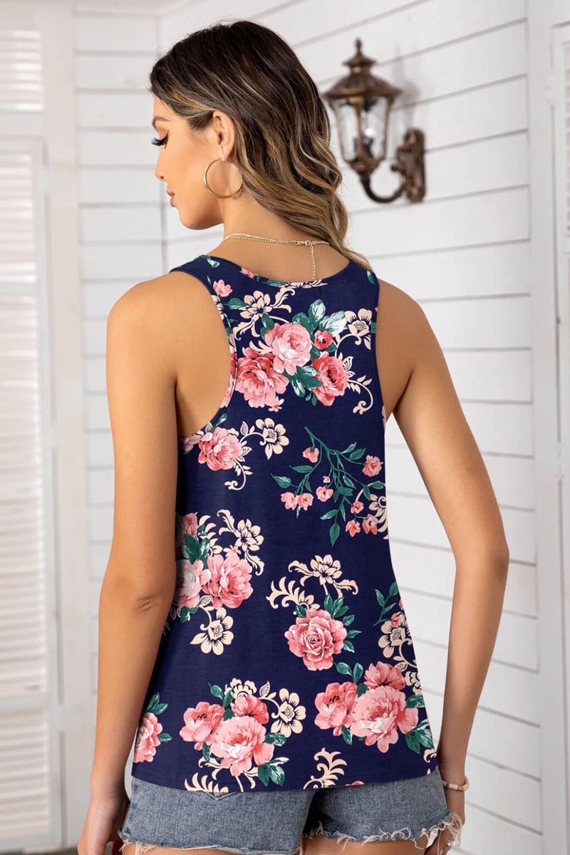 Floral Scoop Neck Tank Top - Carbone&