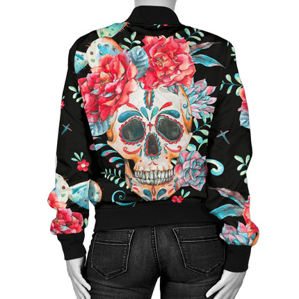 Flower Skull Women's Bomber Jacket - Carbone's Marketplace