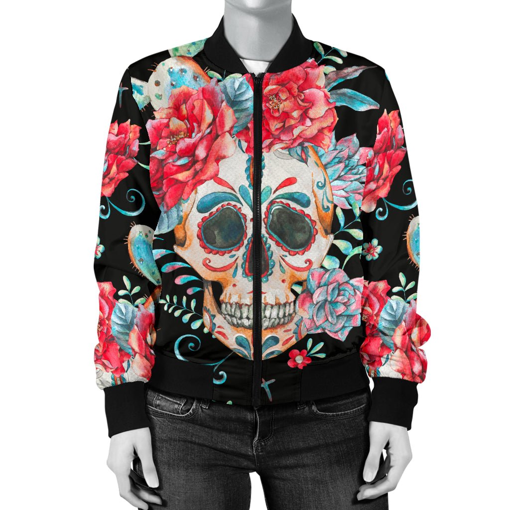 Flower Skull Women's Bomber Jacket - Carbone's Marketplace