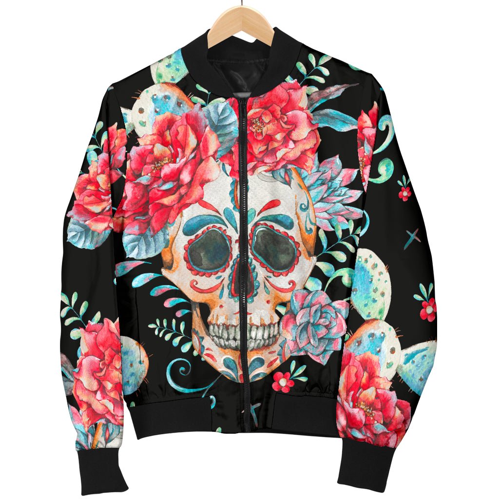Flower Skull Women's Bomber Jacket - Carbone's Marketplace