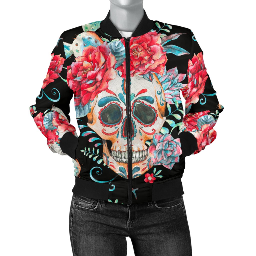 Flower Skull Women's Bomber Jacket - Carbone's Marketplace