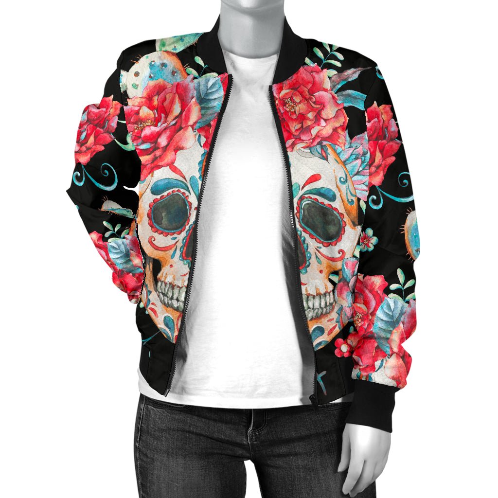 Flower Skull Women's Bomber Jacket - Carbone's Marketplace
