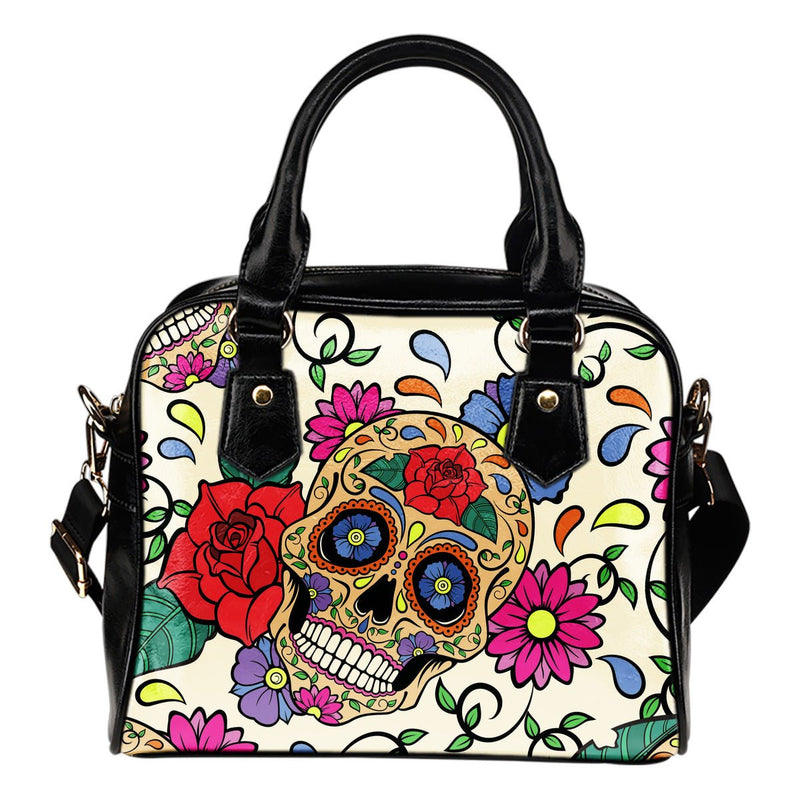 Flower Sugar Skull Shoulder Handbag - Carbone&