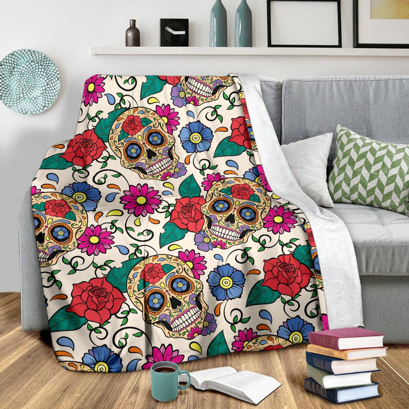 Flower Sugar Skull Throw Blanket - Carbone's Marketplace