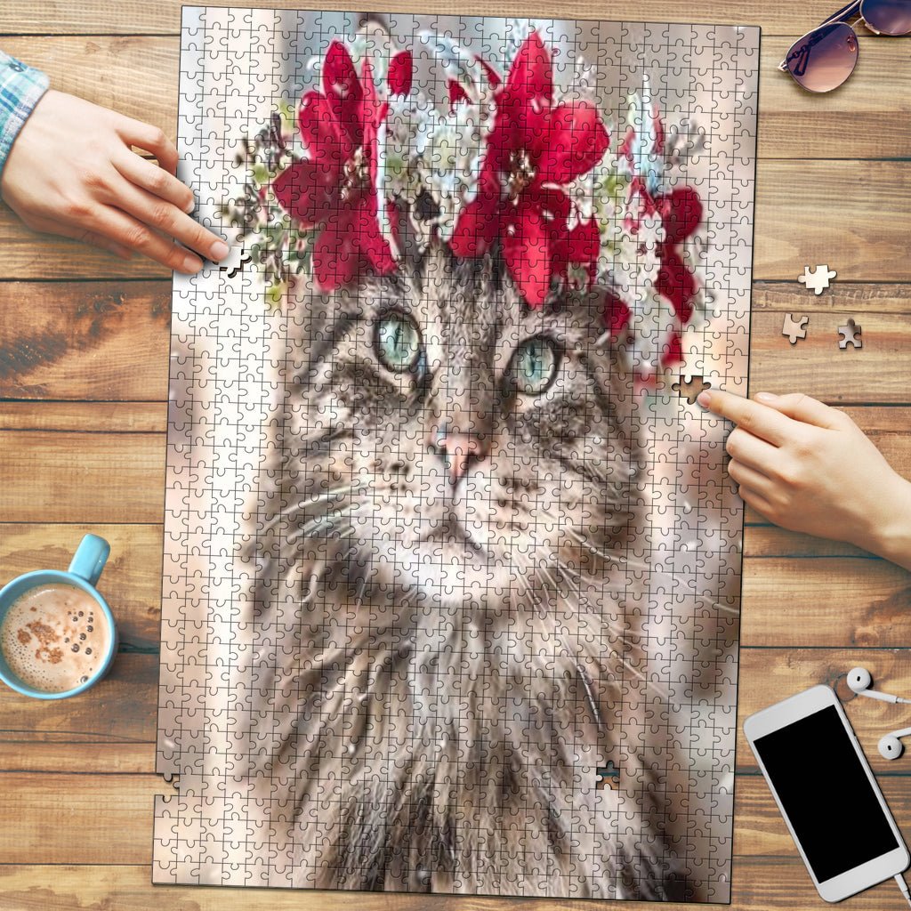 Flowered Kitty Jigsaw Puzzle - Carbone's Marketplace