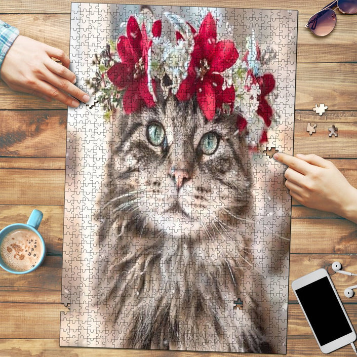 Flowered Kitty Jigsaw Puzzle - Carbone's Marketplace