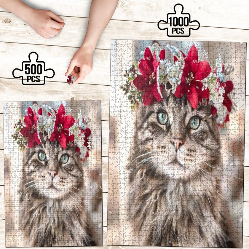 Flowered Kitty Jigsaw Puzzle - Carbone's Marketplace