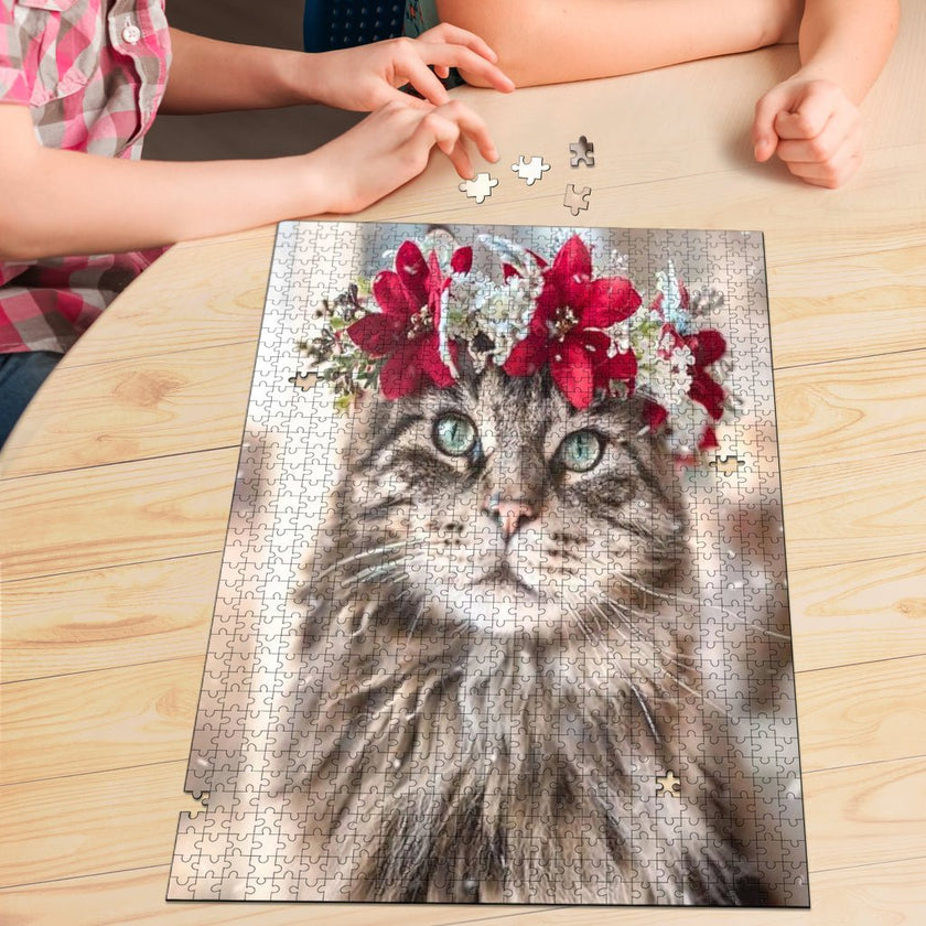 Flowered Kitty Jigsaw Puzzle - Carbone's Marketplace