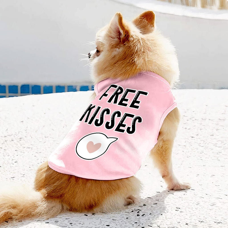 Free Kisses Dog Sleeveless Shirt - Word Print Dog Shirt - Minimalist Dog Clothing - Carbone&