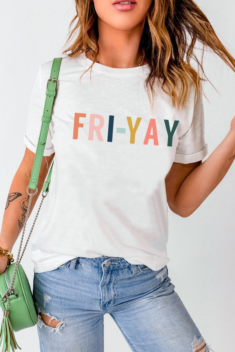 Fri-Yay, Letter Graphic Cuffed Tee - Carbone&