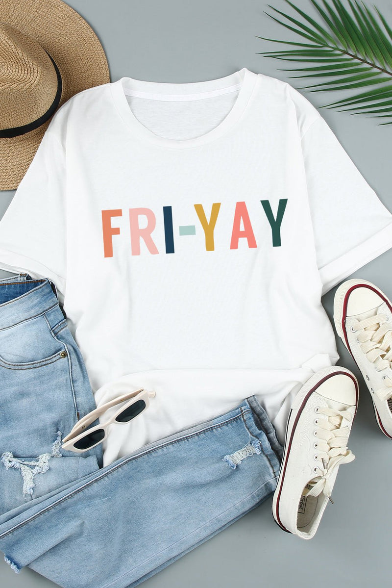 Fri-Yay, Letter Graphic Cuffed Tee - Carbone&