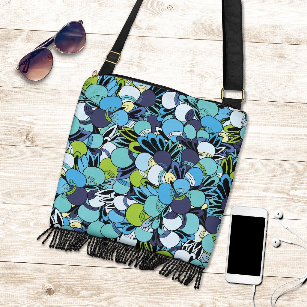 Funky Patterns in Blue - Crossbody Boho Bag - Carbone's Marketplace