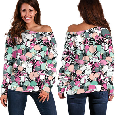 Funky Patterns in Candy - Women's Off Shoulder Sweater - Carbone's Marketplace