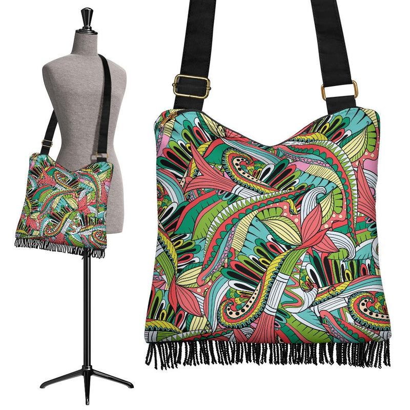 Funky Patterns in Greens - Crossbody Boho Bag - Carbone&