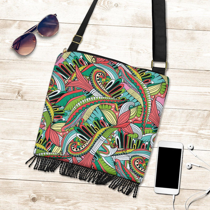 Funky Patterns in Greens - Crossbody Boho Bag - Carbone&