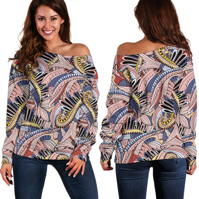 Funky Patterns in Pinks - Women's Off Shoulder Sweater - Carbone's Marketplace